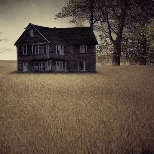 Prompt: a house in the middle of nowhere,realistic,award winning photograph,scary,eerie
