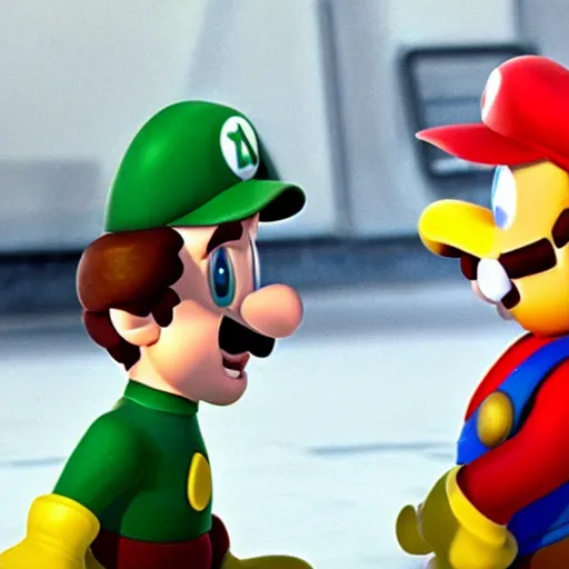 Prompt: a still of from the movie the thing ( 1 9 8 2 ) crossover with the game mario and luigi : partners in time