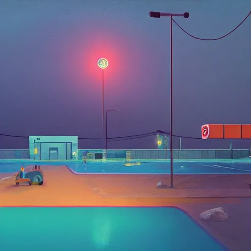 Prompt: the pool simon stalenhag high detail