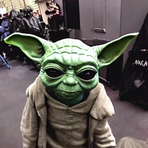 Prompt: yoda dressed as a rapper in the inner city