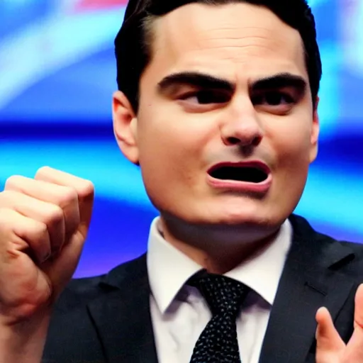 Prompt: ben shapiro sticking his entire fist in his mouth