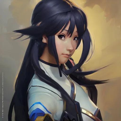 Image similar to greg manchess portrait painting of asuna yuuki as overwatch character, medium shot, asymmetrical, profile picture, organic painting, sunny day, matte painting, bold shapes, hard edges, street art, trending on artstation, by huang guangjian and gil elvgren and sachin teng