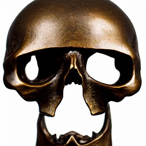 Image similar to skull with a ancient japanese samurai helmet, old bronze statue, intricate detail, full shot, museum lighting, ultra detailed,
