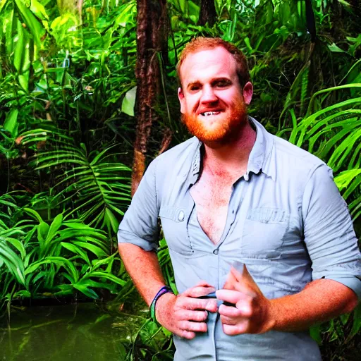 Image similar to josh gates exploring the amazon jungle, realistic, detailed