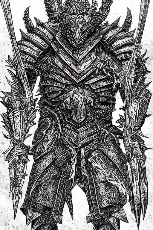 Prompt: thistle armoured warrior, symmetrical, highly detailed, digital art, pointy themed armour, sharp focus, trending on art station, kentaro miura manga art style