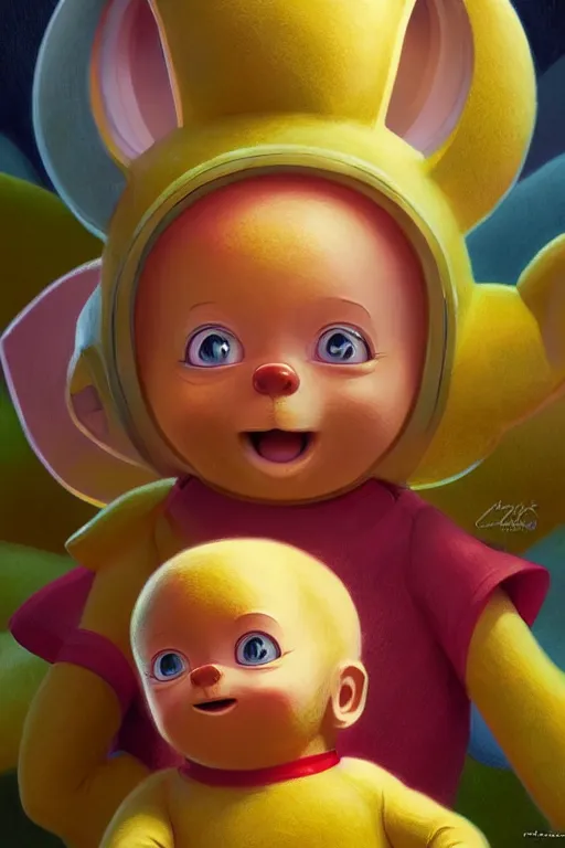 Prompt: teletubbies character portrait, intricate, elegant, highly detailed, digital painting, artstation, concept art, smooth, sharp focus, illustration, art by artgerm and greg rutkowski and alphonse mucha