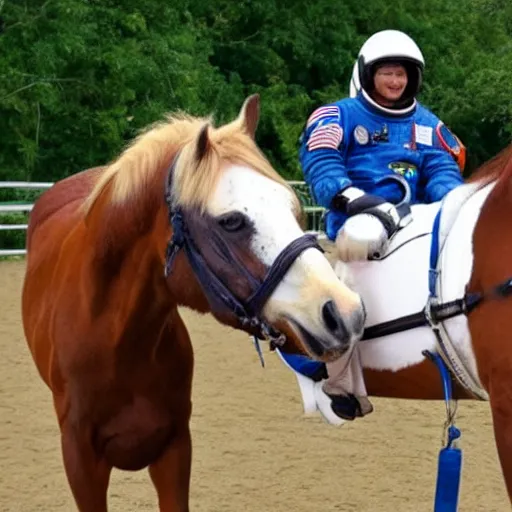 Image similar to a horse was able to sit on the back of a human, an astronaut