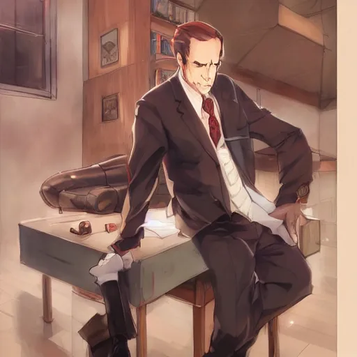 Image similar to saul goodman, art by krenz cushart