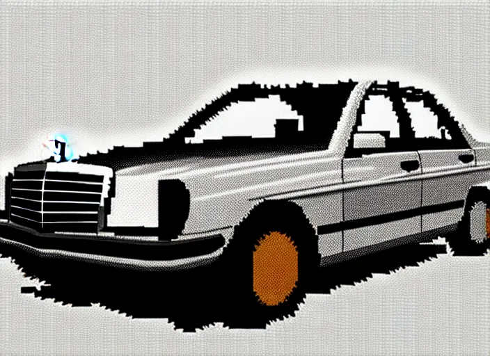 Image similar to burning wrecked mercedes 1 2 4, pixelart, monochrome gameboy, award winning. dramatic. trending on artstation, low resolution sync