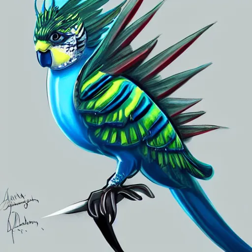 Image similar to a budgie dragon hybrid, trending on artstation, award winning, stylized, very very very very beautiful, hd