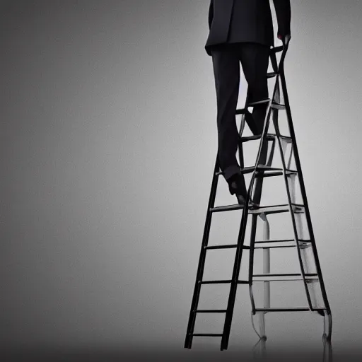 Prompt: a tall ladder falling on a businessman, realistic, 4k