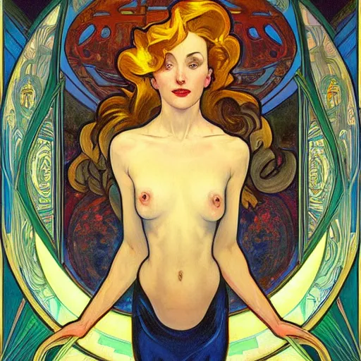 Image similar to a streamline moderne painting in the style of donato giancola, and in the style of artey freytag, and in the style of alphonse mucha. symmetry, smooth, sharp focus, semi - realism, intricate detail.