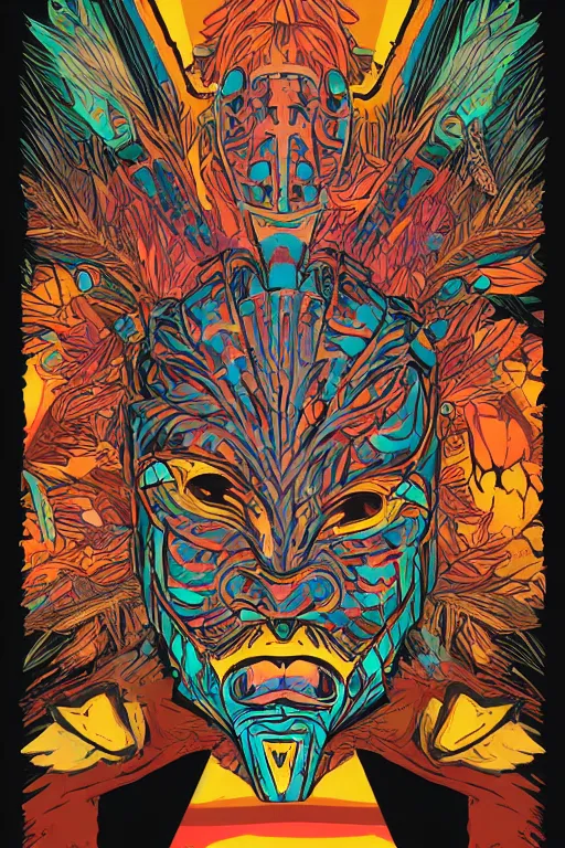 Image similar to animal mask totem roots flower tribal feather gemstone plant wood rock shaman vodoo video game vector cutout illustration vivid multicolor borderlands comics by josan gonzales and dan mumford radiating a glowing aura