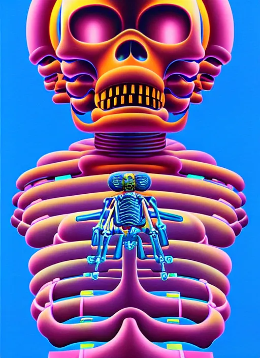 Prompt: skeleton mecha by shusei nagaoka, kaws, david rudnick, airbrush on canvas, pastell colours, cell shaded, 8 k