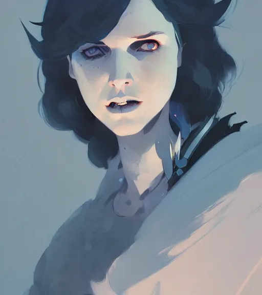 Image similar to portrait of a witch ( dragon age ) by atey ghailan, by greg rutkowski, by greg tocchini, by james gilleard, by joe fenton, by kaethe butcher, dynamic lighting, gradient light blue, brown, blonde cream and white color scheme, grunge aesthetic