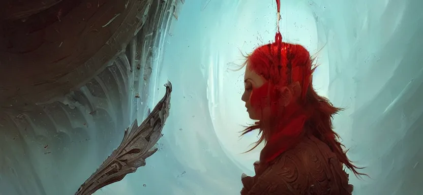 Prompt: sacred vampire, red sea, acanthus scroll, ceremonial clouds, dripping paint, fibonacci rhythm, artstation, art germ, wlop, karol bak, christopher balaskas, ross tran