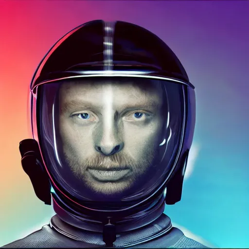 Image similar to futuristic thom yorke singer songwriter in a spacehelmet filling up with water, waterline refractions, video art, anamorphic lens flare, datamosh, beautiful blueish eyes, eyes reflecting into eyes reflecting into infinity, spherical black pupils, eyes reflecting into eyes reflecting into infinity, dramatic lighting