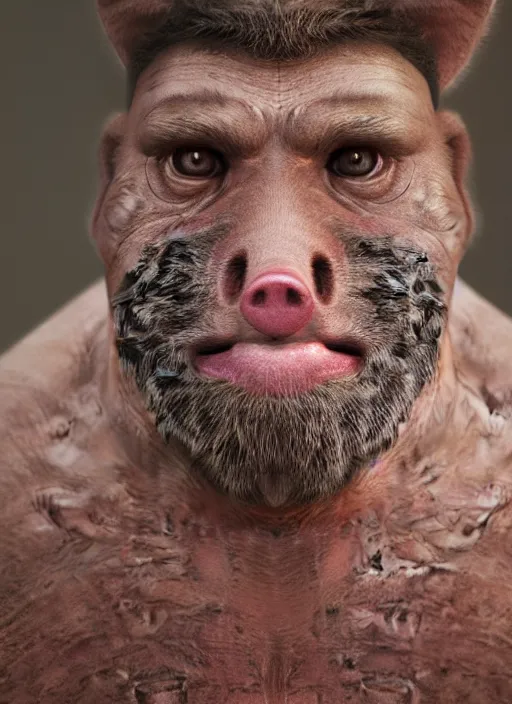 Image similar to closeup portrait of a pigman, depth of field, zeiss lens, detailed, symmetrical, centered, fashion photoshoot, by Annie Leibovitz and Steve McCurry, David Lazar, Jimmy Nelsson, Breathtaking, 8k resolution, extremely detailed, beautiful, establishing shot, artistic, hyperrealistic, beautiful face, octane render