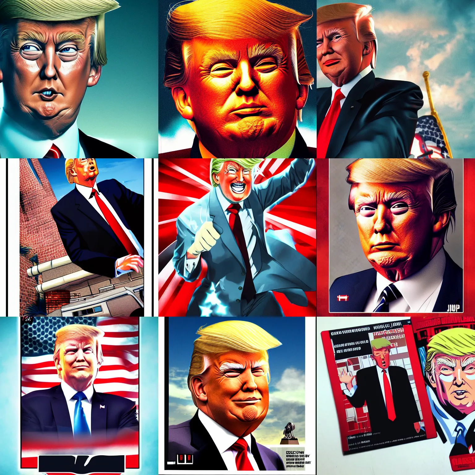 Prompt: Donald John Trump portrait, Shonen JUMP magazine illustration, octane, cinematic shot