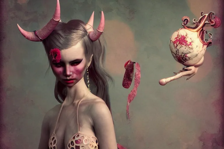 Image similar to pretty demon girl with horns photograph in the style of ray caesar, colorful, realistic, 8 k,