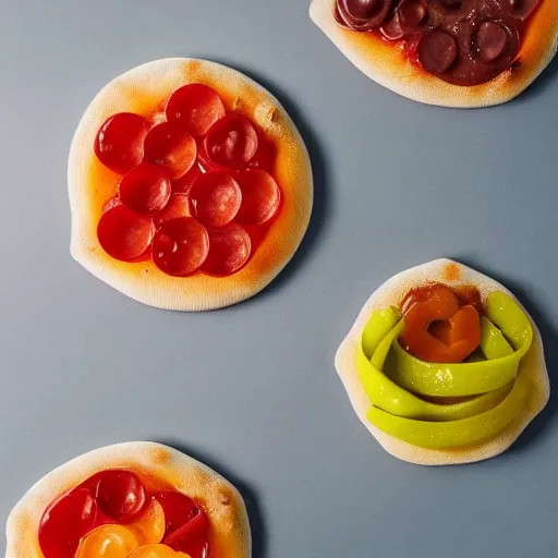 Prompt: high resolution photo of gummy pizza, michelin star, very tasty, food photography, instagram, trending