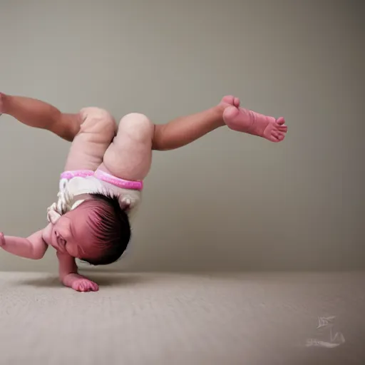 Prompt: newborn doing cartwheels in the hospital