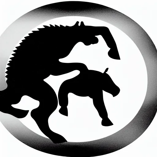 Image similar to Silhouette of an ape and a horse, yin Yang shaped