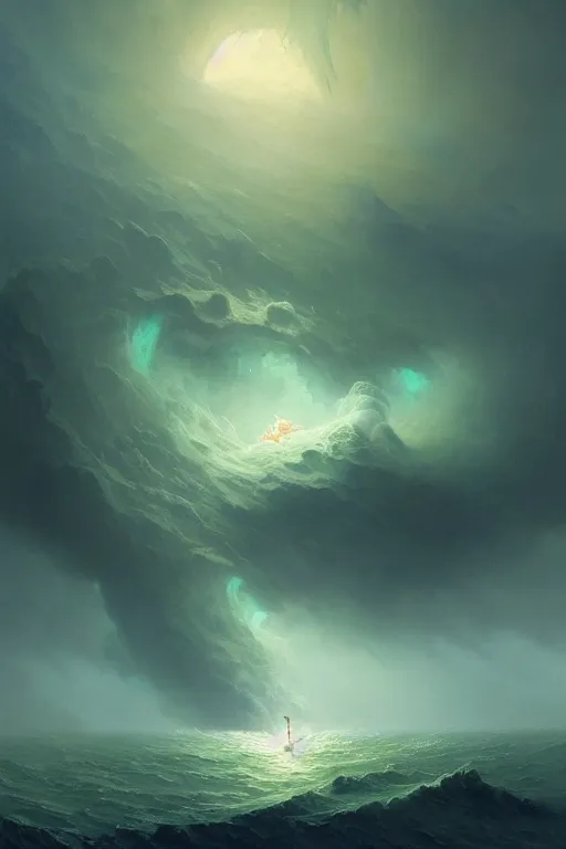 Prompt: A stunning detailed Shoggoth by Ivan Aivazovsky, Peter Mohrbacher , Greg Rutkowski, stormy ocean, beautiful lighting, full moon, detailed swirling water tornado, artstation