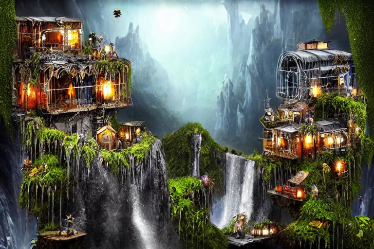 Image similar to gothic waterfall favela honeybee hive, subconscious environment, industrial factory, award winning art, epic dreamlike fantasy landscape, ultra realistic,