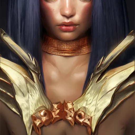 Prompt: A masterpiece portrait of a copper princess menacing girl with amazing egypt wig with bat wings. trending on artstation, digital art, by Stanley Artgerm Lau, WLOP, Rossdraws, James Jean, Andrei Riabovitchev, Marc Simonetti, Yoshitaka Amano