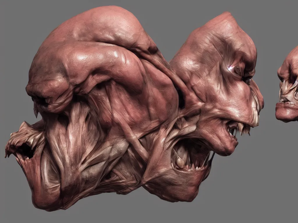 Image similar to game concept art, muscular, exoskeleton, chiroptera head, chiroptera ears, chiroptera nose, hyperrealism, fine detail, artstation, cgsociety, zbrush, no background