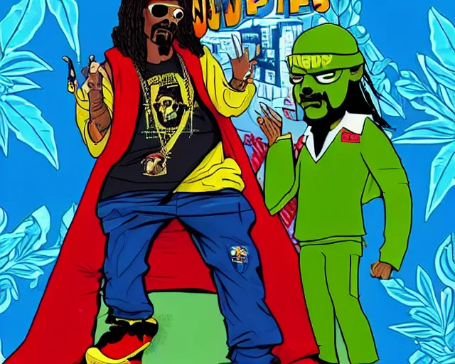 Prompt: snoop dog as a weed superhero that saves the day with a girl by his side