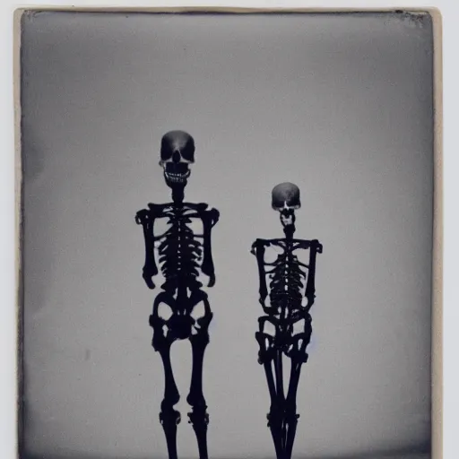 Prompt: In the center of the conceptual art is a large gateway that seems to lead into abyss of darkness. On either side of the gateway are two figures, one a demon-like creature, the other a skeletal figure. calotype, navy by Aron Demetz angular