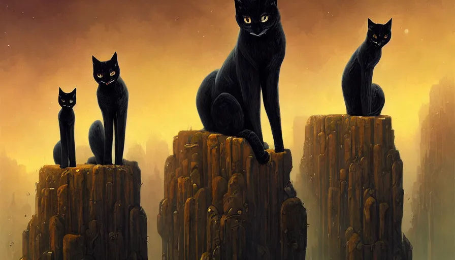 Image similar to artwork of really tall sitting cats by anato finnstark, by karol bak, thick brush, 4 k resolution