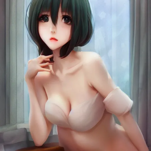 Prompt: realistic beautiful gorgeous natural cute drunk blushed girl in virgin killer sweaters art drawn full HD 4K highest quality in artstyle by professional artists WLOP, Taejune Kim, yan gisuka, JeonSeok Lee, artgerm, Ross draws, Zeronis, Chengwei Pan on Artstation