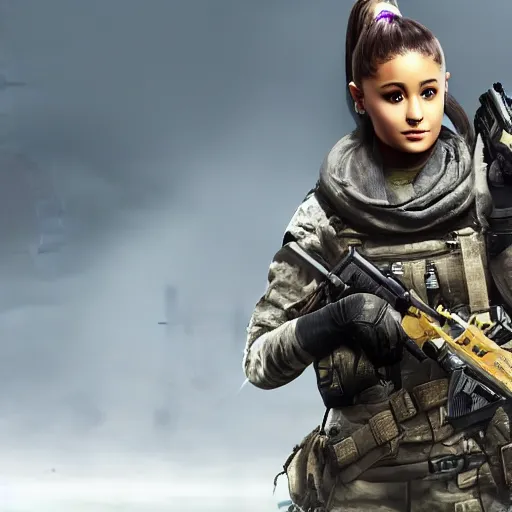 Image similar to Ariana Grande in Call of Duty, 4k