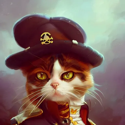 Image similar to Portrait of a Kawaii Cat dressed as a Pirate, digital painting, highly detailed, artstation, concept art, smooth, sharp focus, illustration, art by artgerm and greg rutkowski.