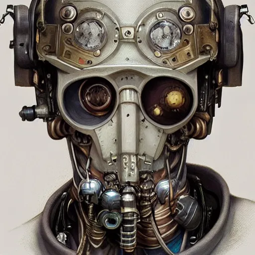 Image similar to portrait painting of a steampunk cyborg priest, transhumanism, ultra realistic, concept art, studio ghibli, intricate details, eerie highly detailed