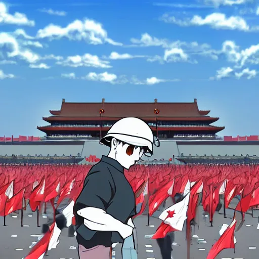 Prompt: tiananmen square tank man as an anime, digital art, 4 k