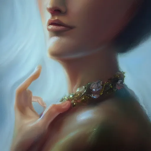 Image similar to a beautiful and elegant enchanter, dream, magical, closeup, full body, surrealism, oil painting, trending on artstation.