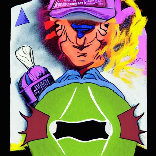 Image similar to a Eminem, marshal Mathers, slim shady tennis ball monster, tennis ball, chalk, digital art, fantasy, magic, trending on artstation, ultra detailed, professional illustration by Basil Gogos