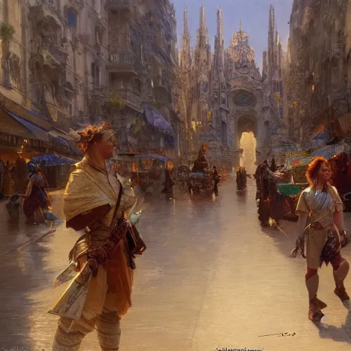 Image similar to detailed cinematic wide shot of milano, ultra realistic, spring light, painting by gaston bussiere, craig mullins, j. c. leyendecker