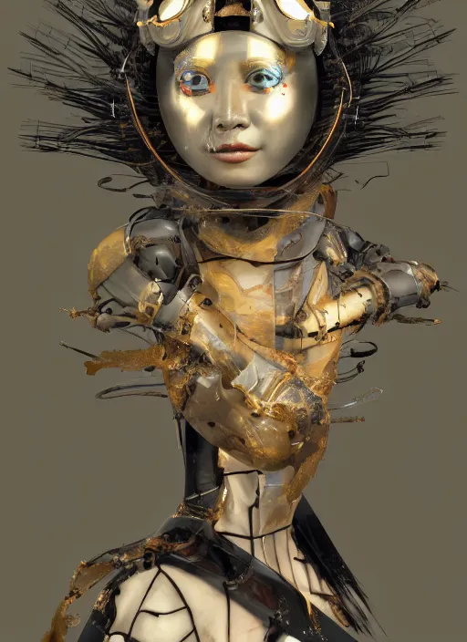 Prompt: portrait of futuristic geisha cyborg, kintsugi, modern fine art, fractal, intricate, elegant, highly detailed, digital photography, subsurface scattering, in the style of ghost, by jheronimus bosch and frank miller and greg rutkowski,