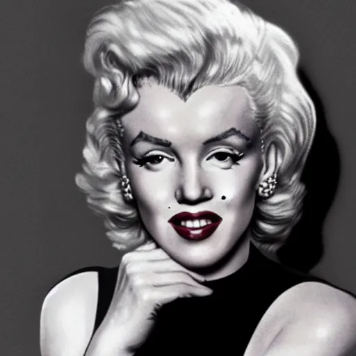 Prompt: Marilyn Monroe with diamond lipstick, and pink hair