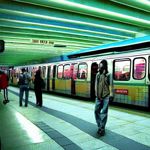 Prompt: subway on the platform, enter the void movie style, extremely realistic, psychedelic