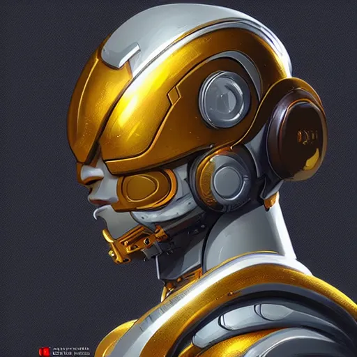 Prompt: “A portrait of a cyborg in a golden suit, D&D sci-fi, artstation, concept art, highly detailed illustration.”