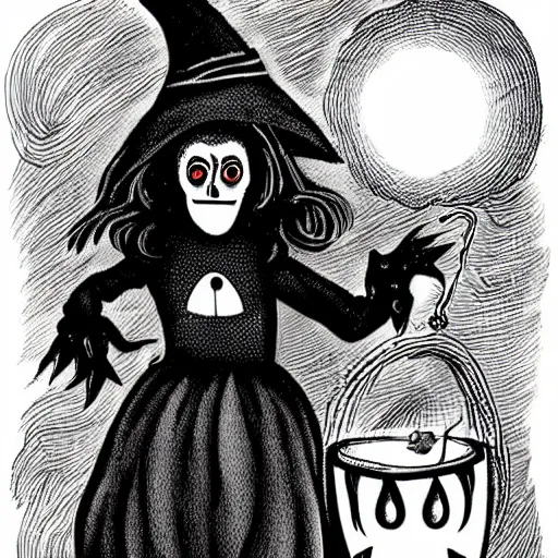 Image similar to Scary Ugly Halloween Witch with a big nose and glowing cauldron.