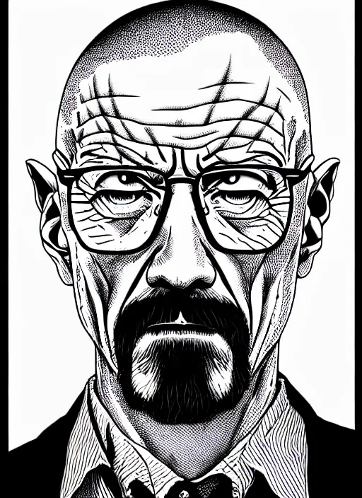 Image similar to junji ito style portrait of walter white, intricate, highly detailed, illustration, art by junji ito, junji ito