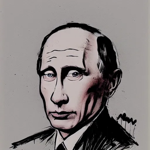 Prompt: a portrait of putin by ralph steadman,