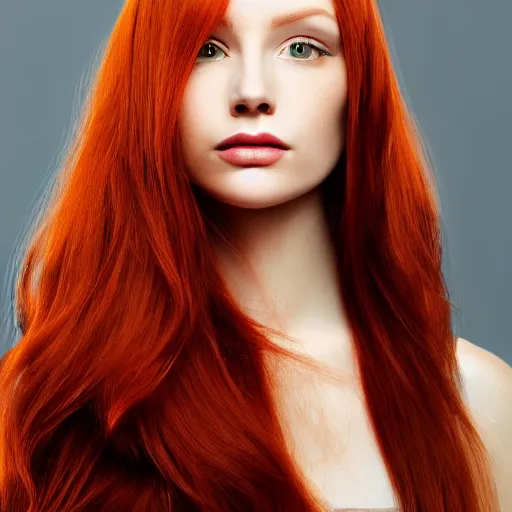 Prompt: highly detailed picture of a beautiful redhead woman, perfectly symmetrical face, sharp focus